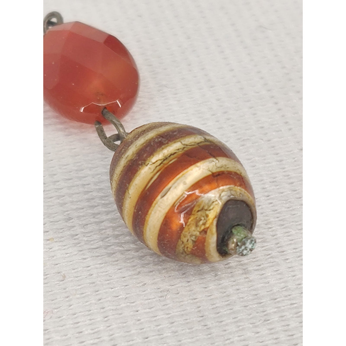 Vintage Carnelian And Striped Bead Dangle Earrings