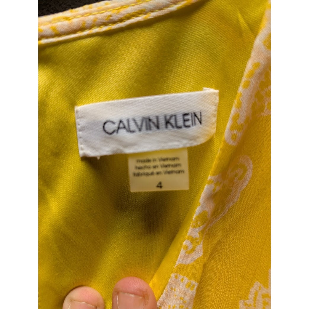 Calvin Klein Size 4 yellow floral sleeveless dress Knee length summer spring