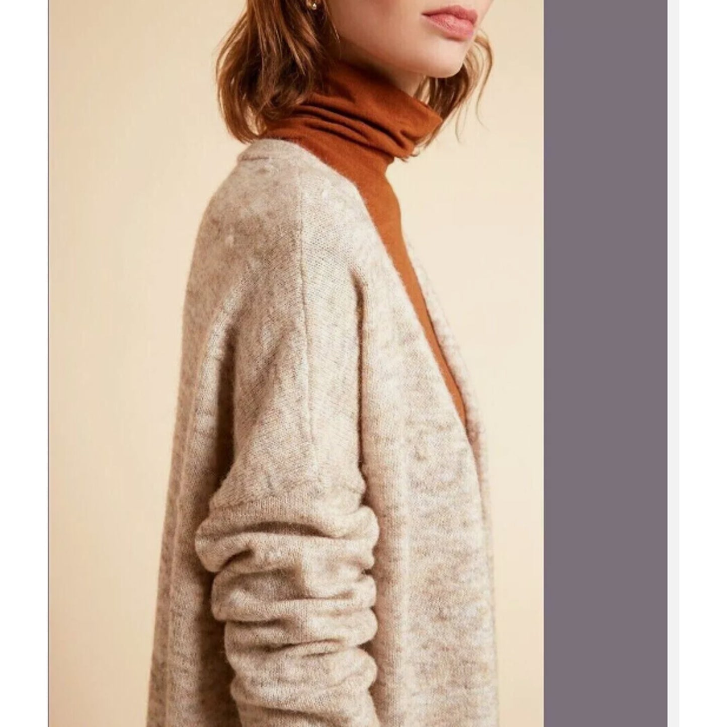 FRNCH Paris Women Lamia Open Front Longline Cardigan in Beige M/L $110 OVERSIZED
