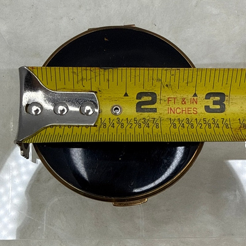 Vintage Black Enamel & Brass Powder Compact Sourced in Spain Mid-Century