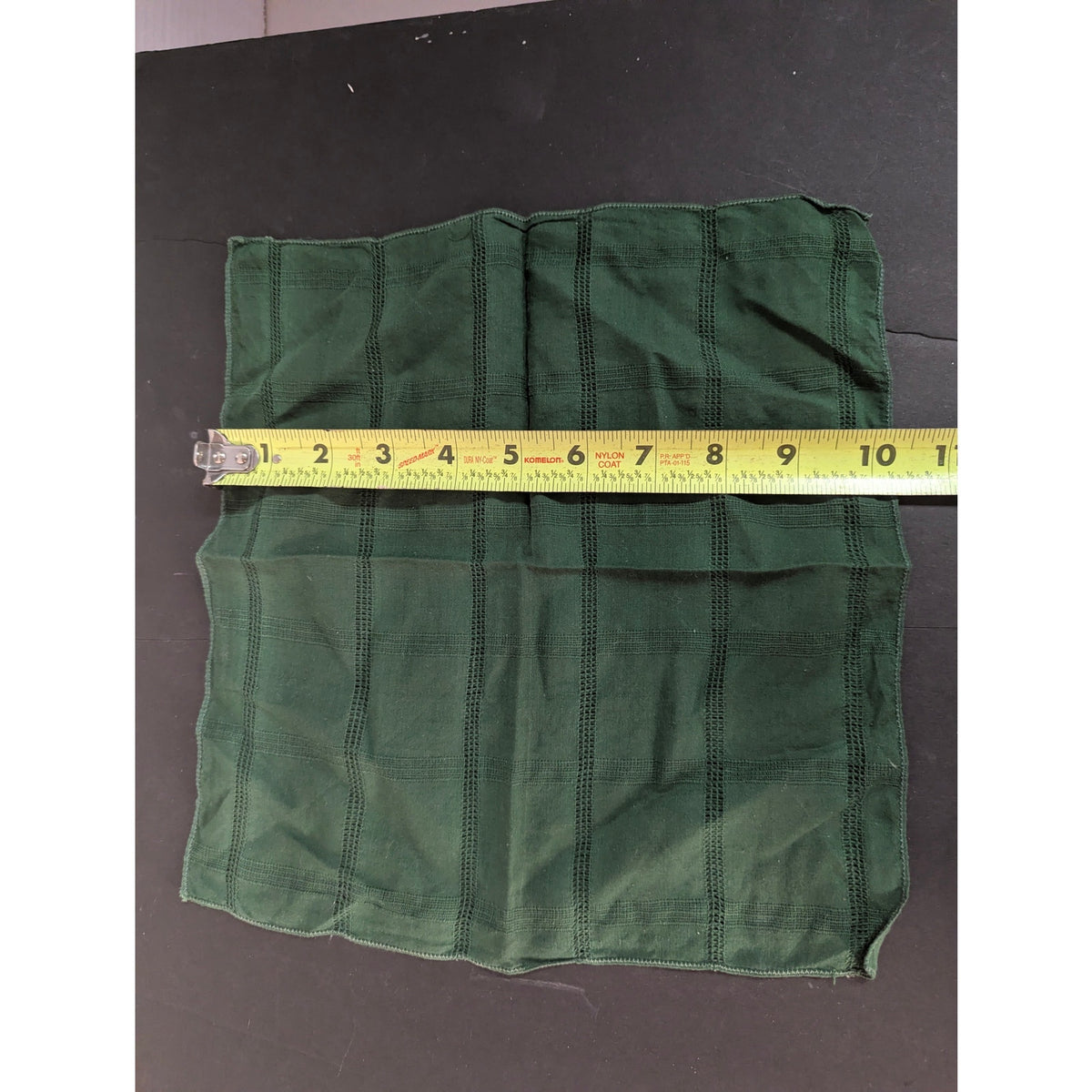 Vintage Solid Forest Green Linen Handkerchief Striped Weave Pocket Square