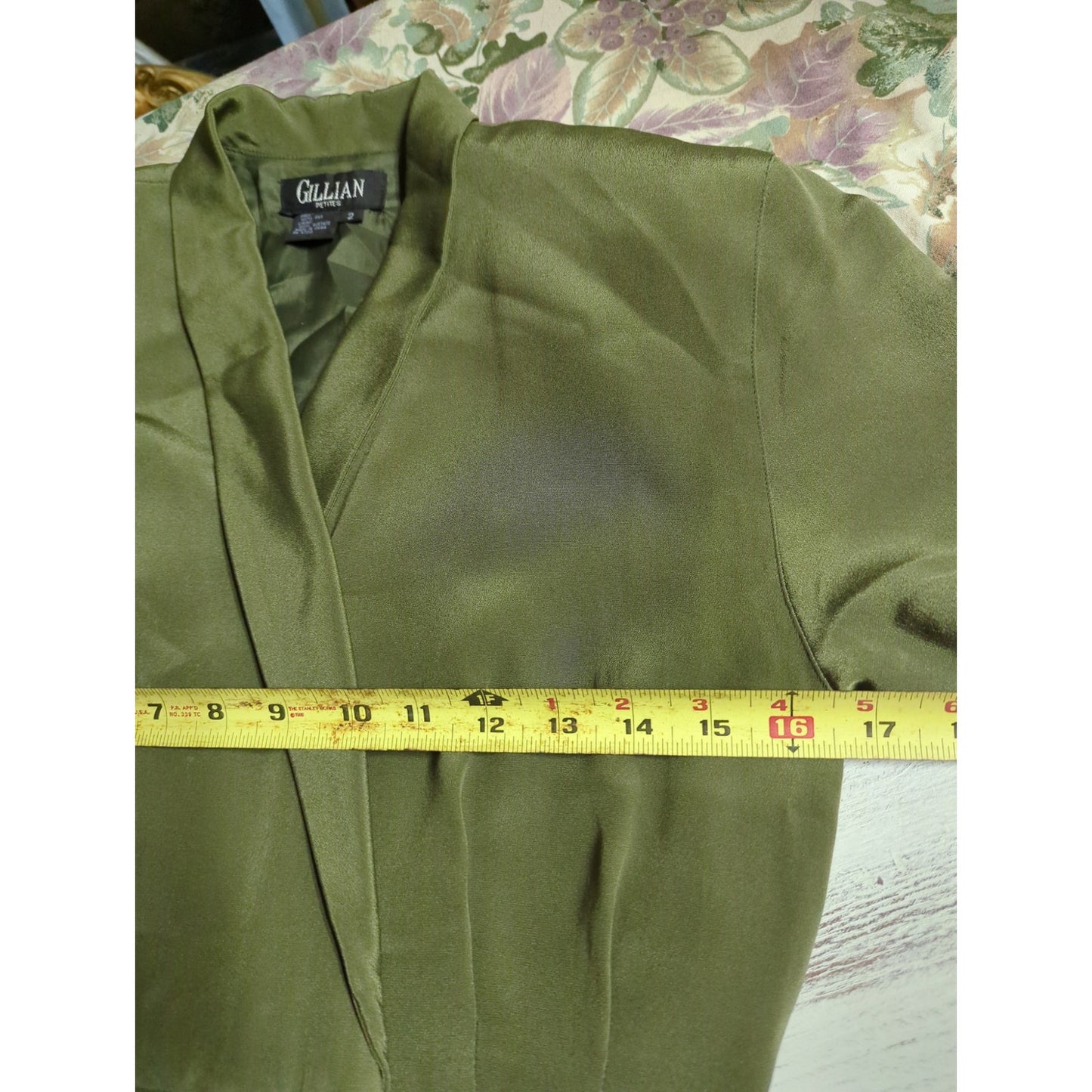 Vintage 80s Gillian Petites Olive Silk Blazer Faux Wrap Dress 2 Petite Career