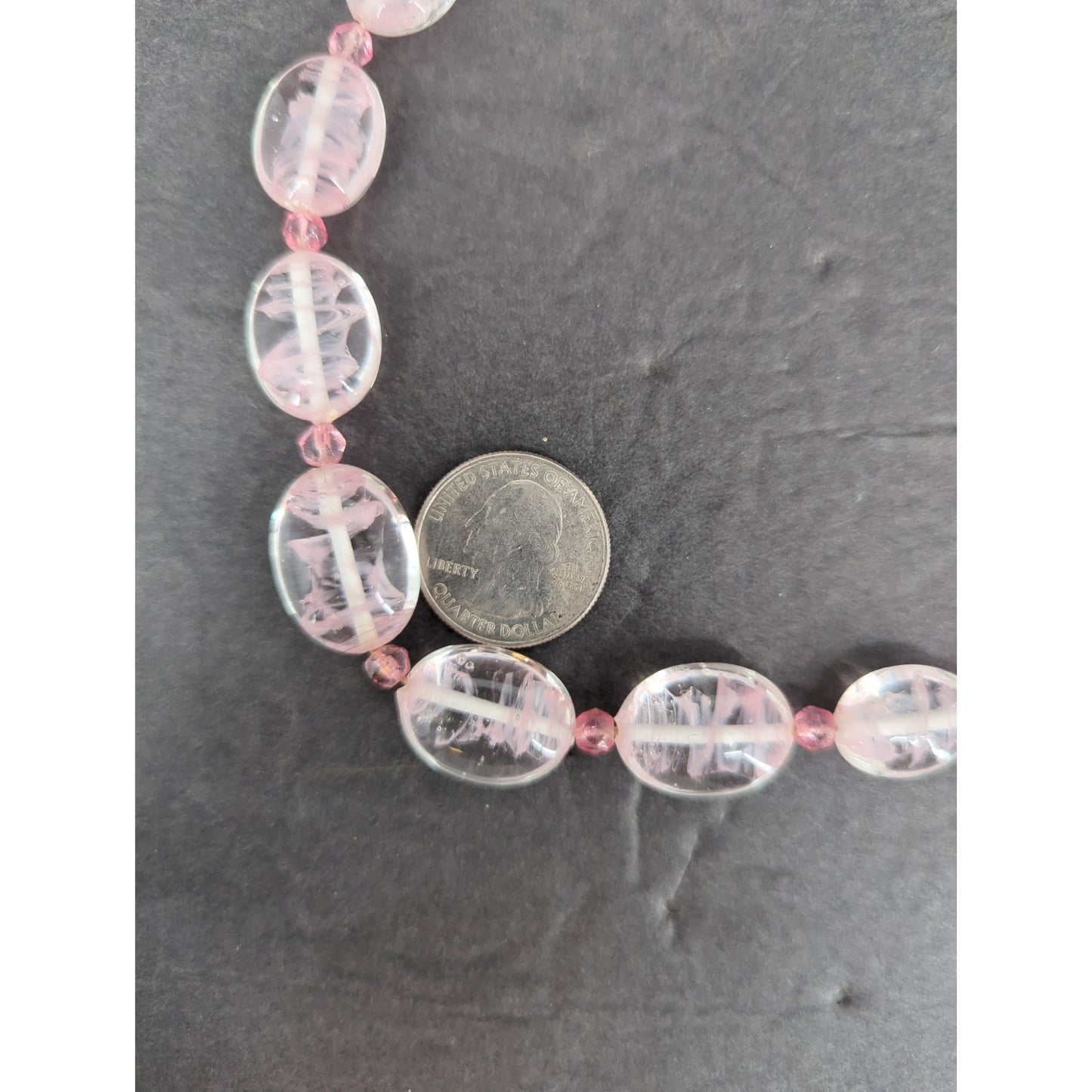 Vintage Light Pink Translucent Oval Bead Necklace Y2K Coquette Mid-Century Style
