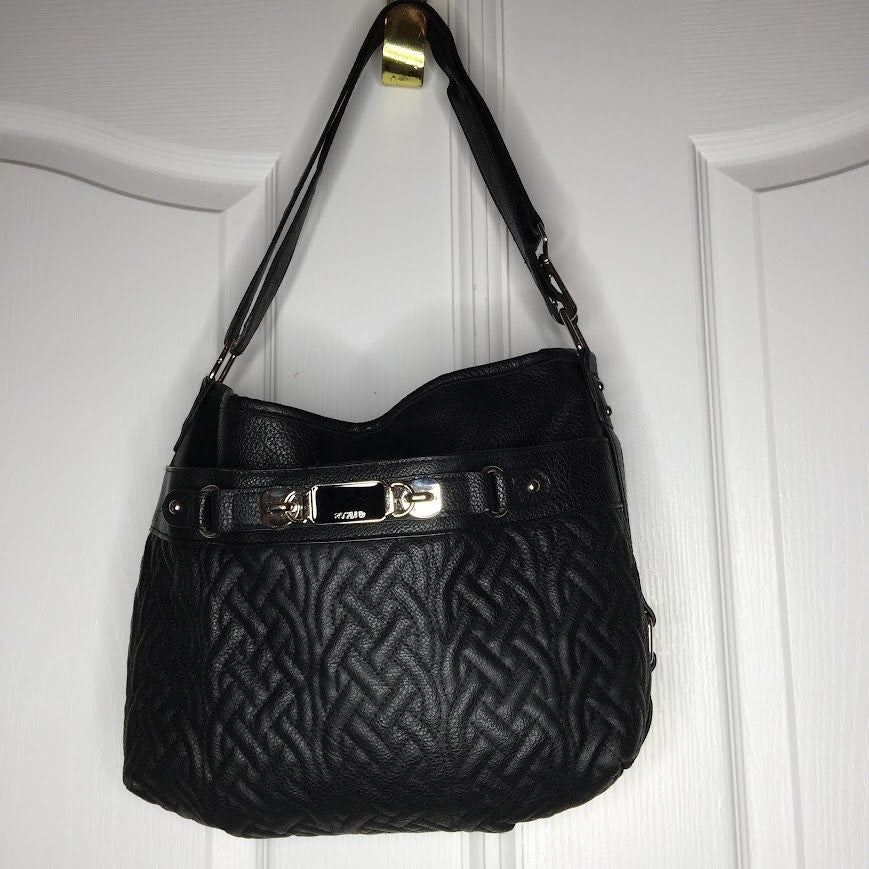 Rosetti Shoulder Bag silver Metal Accents Classic Black crosshatch pattern