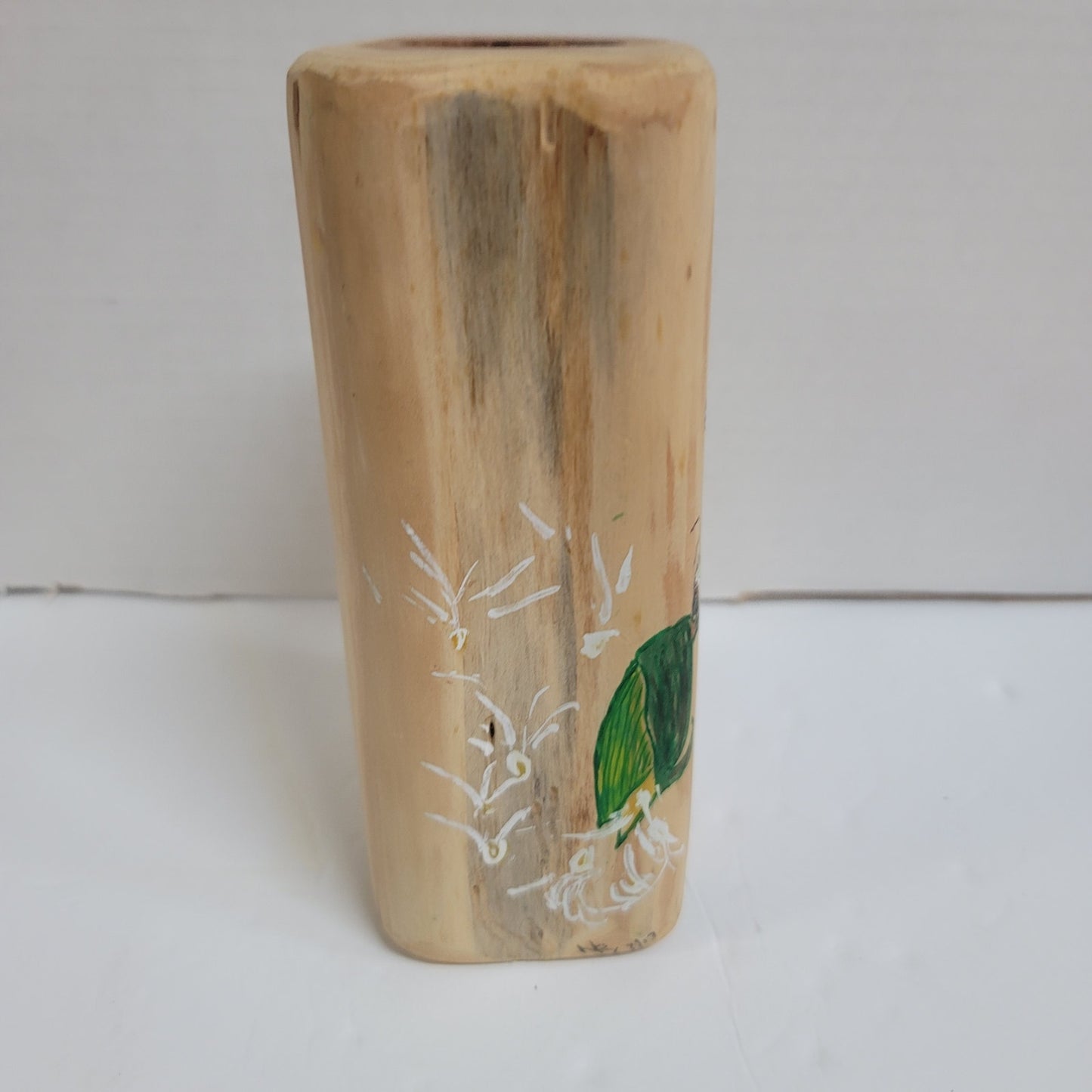 Handmade wood pillar tea light candle holder painted Caterpiller & Butterfly '13
