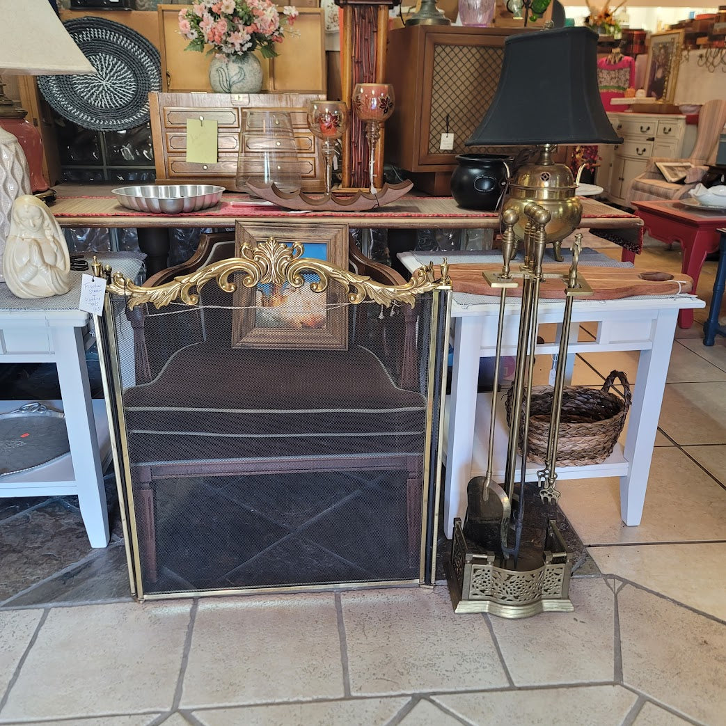 Secondhand sandies: French Fireplace and Companion tool set Hearth Metal brass