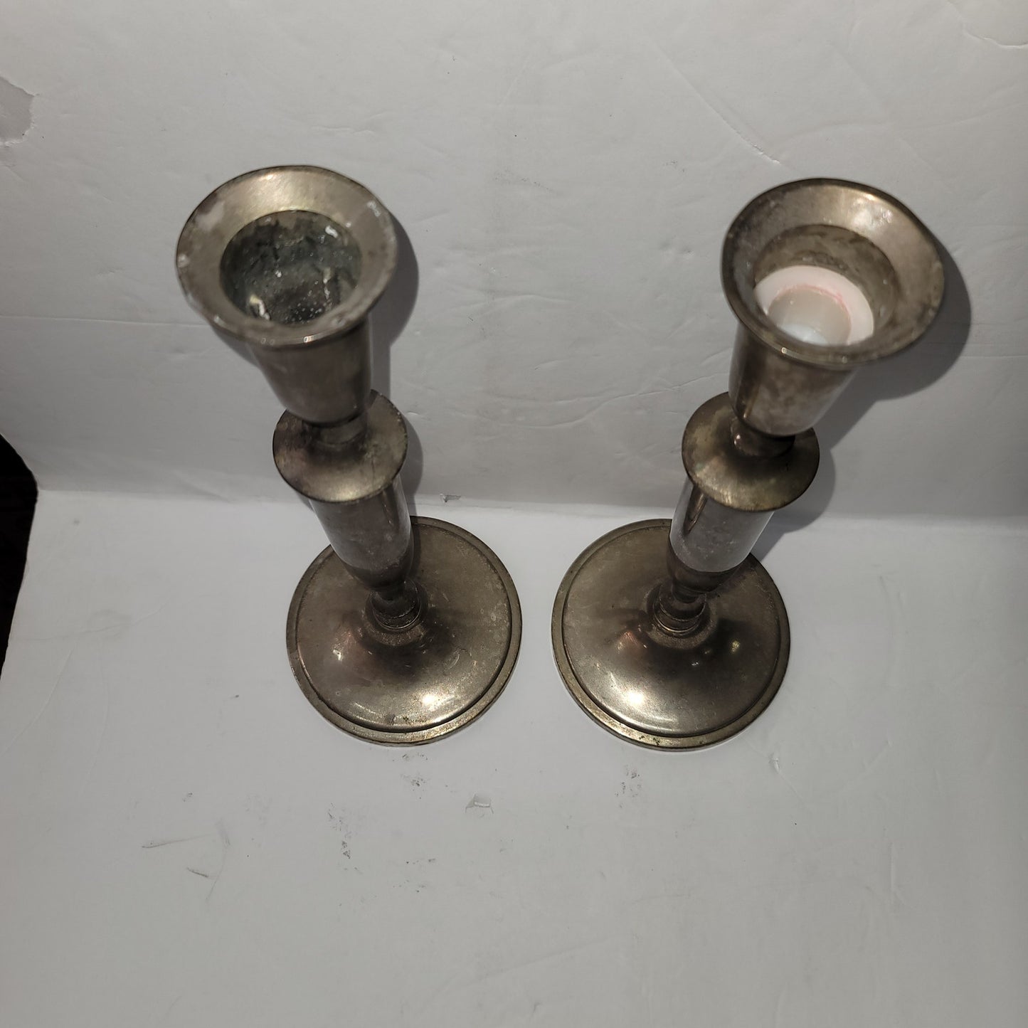 Pair tall candlesticks 11.6" tall silver plated matched set