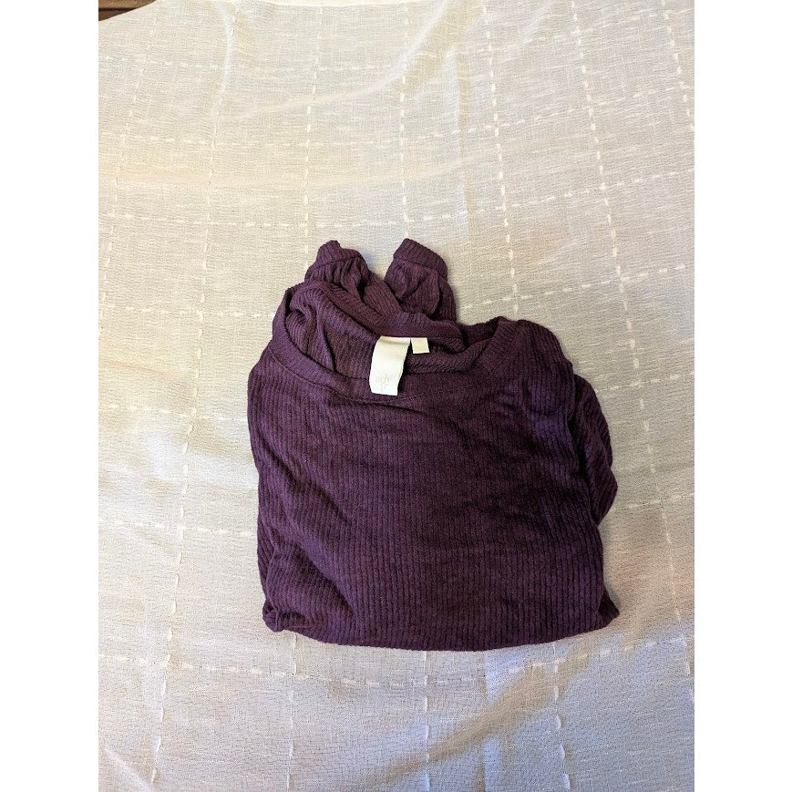 Ady P Maroon Ribbed Long Sleeve Sweater Medium Blouse Top Long Sleeve Drawstring