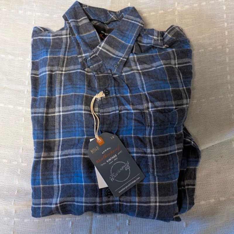 Weatherproof Vintage PLAID Button-Down Shirts Long Sleeves Blue/Gray Medium NWT