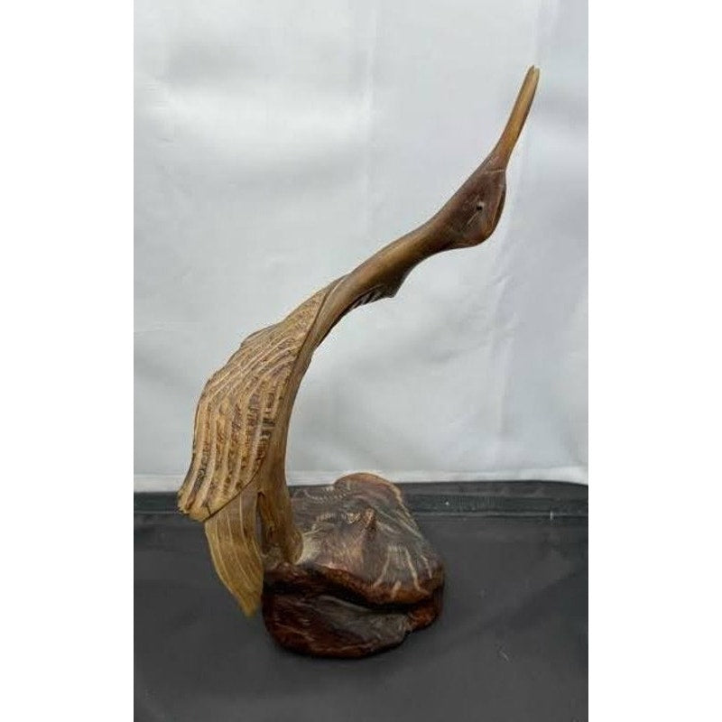 MCM Wooden Sculpture Falfer Spain 1960's Burl Wood / Horn Organic Crane Heron