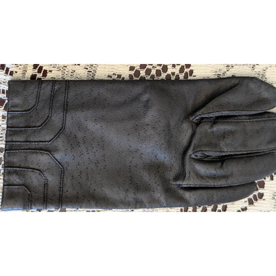 Vintage Fownes Charcoal Gray Leather Gloves Size 6.5 Rayon Lined Geometric