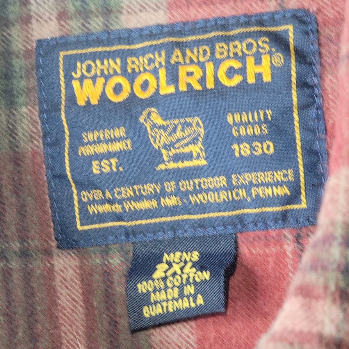 Woolrich Mens 2XL Plaid Flannel Shooting Shirt Canvas Patch Hunting Red Green