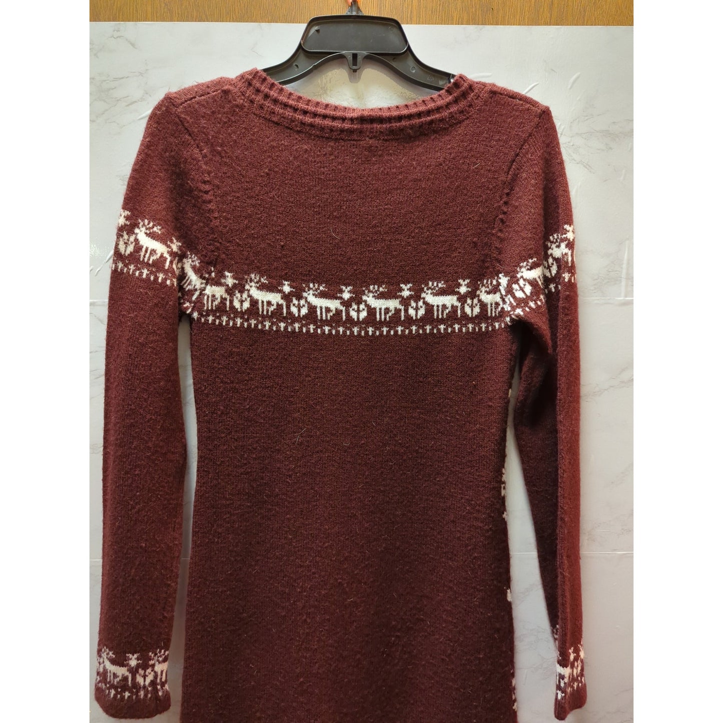 White Mark Reindeer Fair Isle Knit Sweater Dress Burgundy Size Large