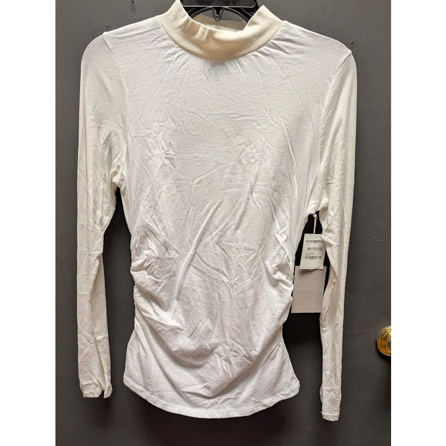Chelsea28 Ruched Sides Mock Neck Long Sleeve Top Size Small White NWT