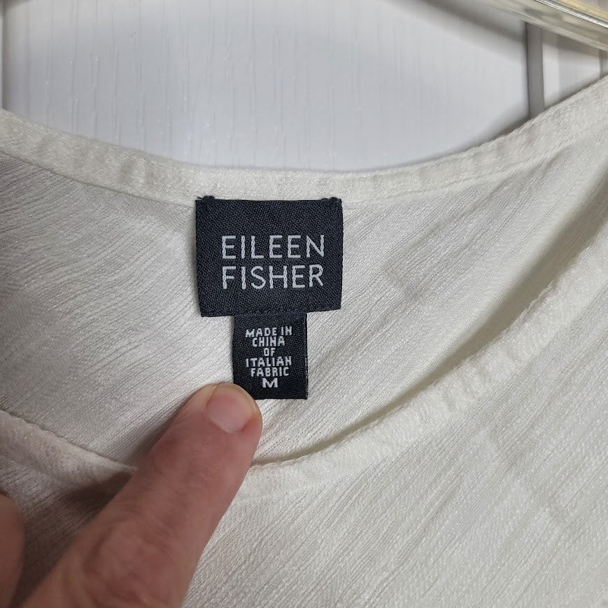 Eileen Fisher Medium women Ivory Linen Cotton Tank Blouse Sleeveless Shirt