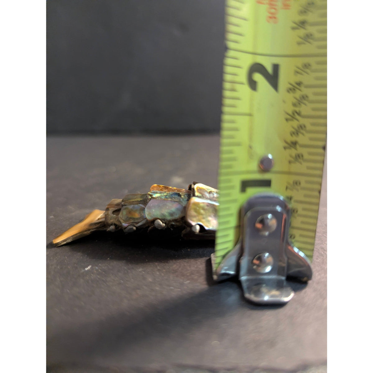 Vintage Articulated Abalone Shell Fish Pendant Brass Mexican Style Movable