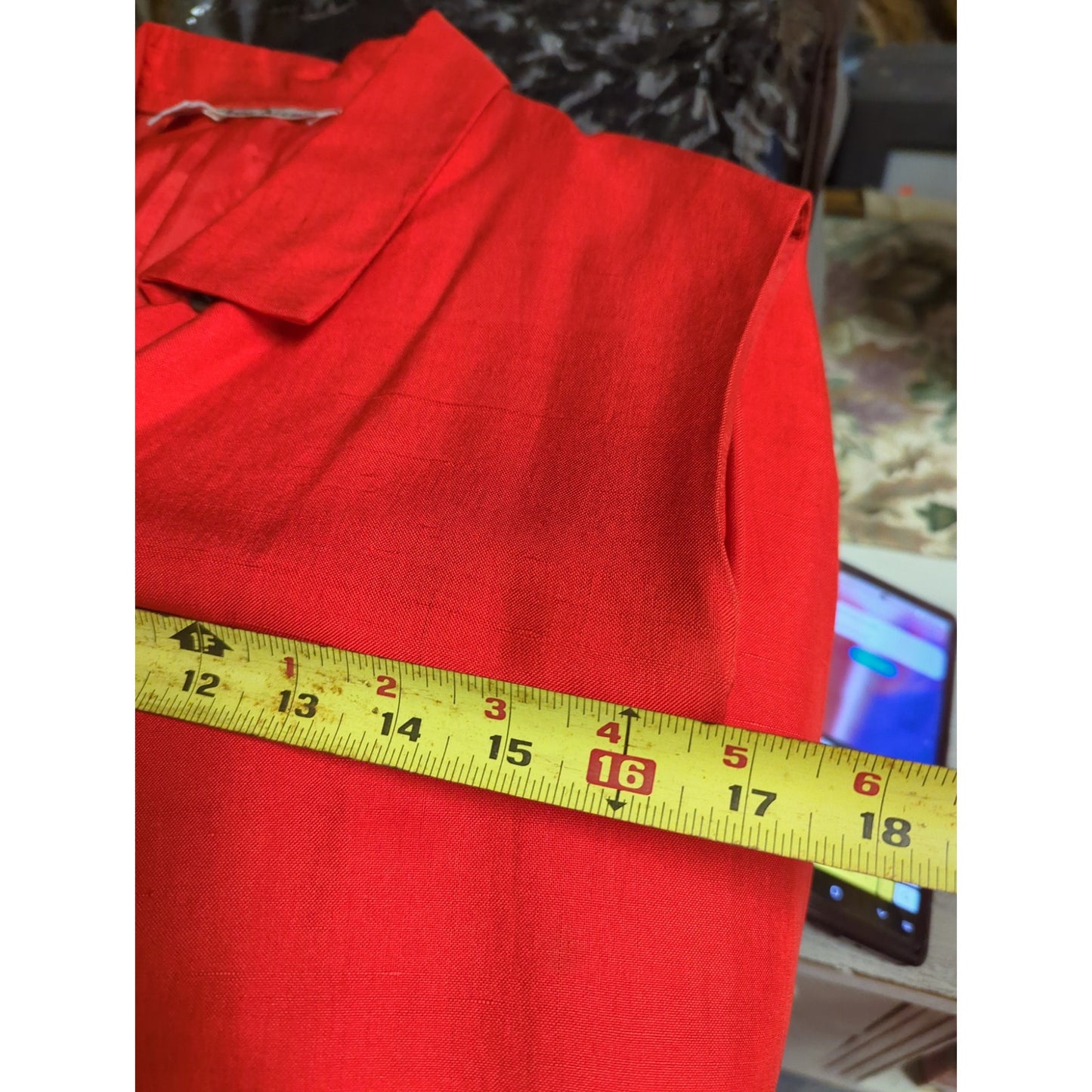Anne Klein 100% Silk Red Sleeveless Midi Button Front Shirt Dress Vintage Sz 12