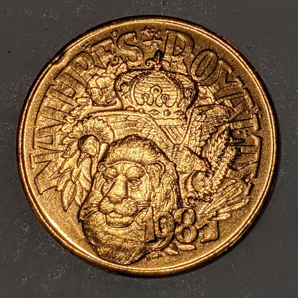 Mardi Gras Nature's Royalty King of Carnival Gold Aluminum Coin 1985 New Orleans