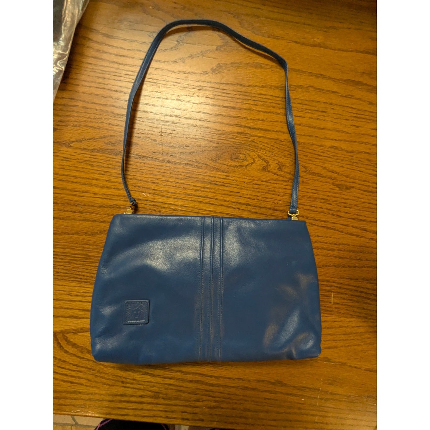 Vintage Anne Klein Blue Leather Minimalist Shoulder Bag Clutch Shoulder Strap