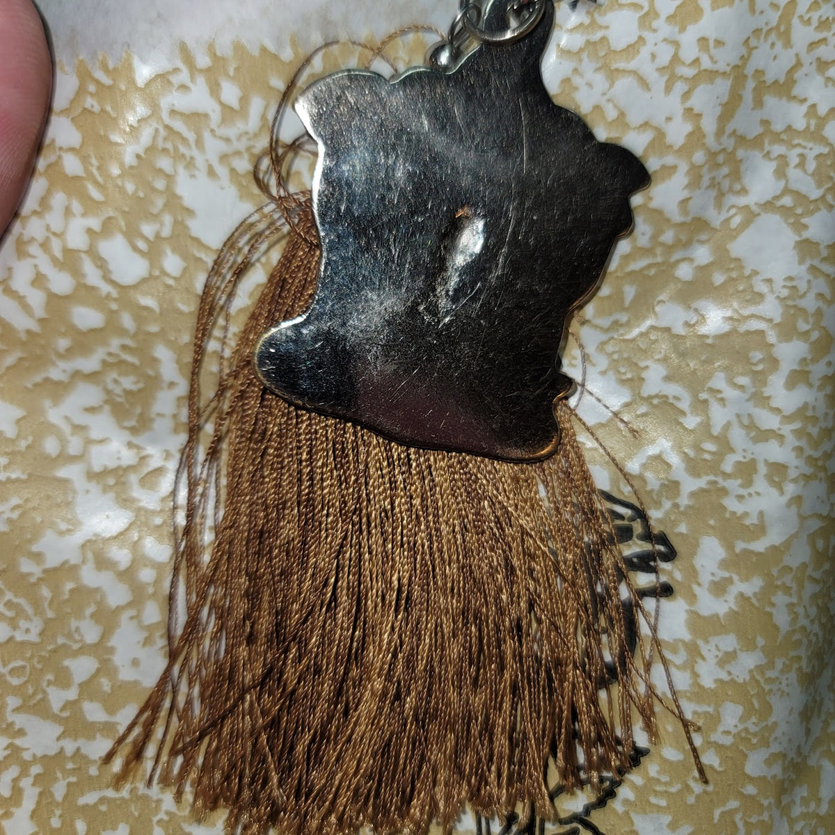 Wood Metal silver tone elephant Ganesh pendant Single Strand Necklace tassel