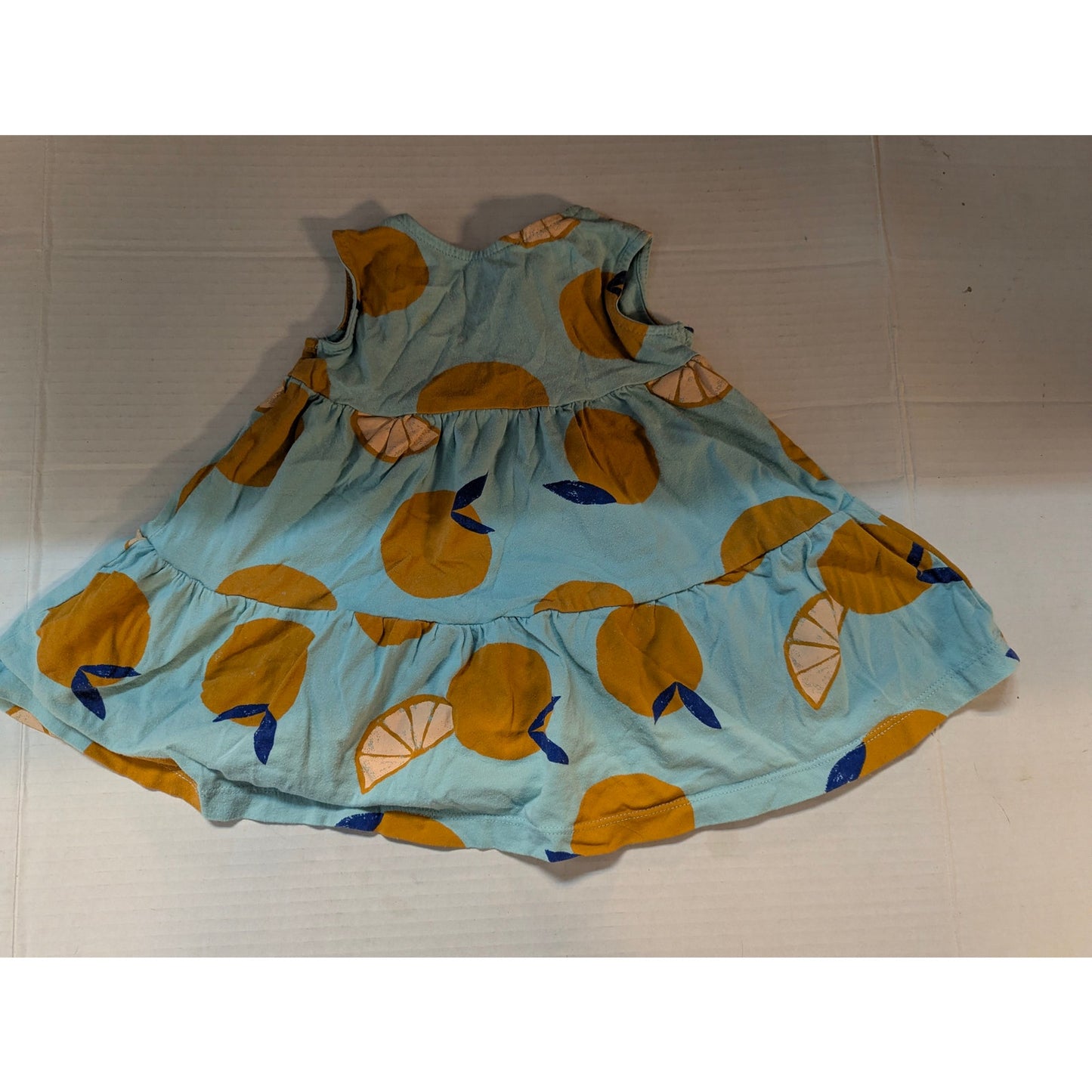Carter's Blue Orange Citrus Fruit Print Tiered Sleeveless Baby Dress 9 Months