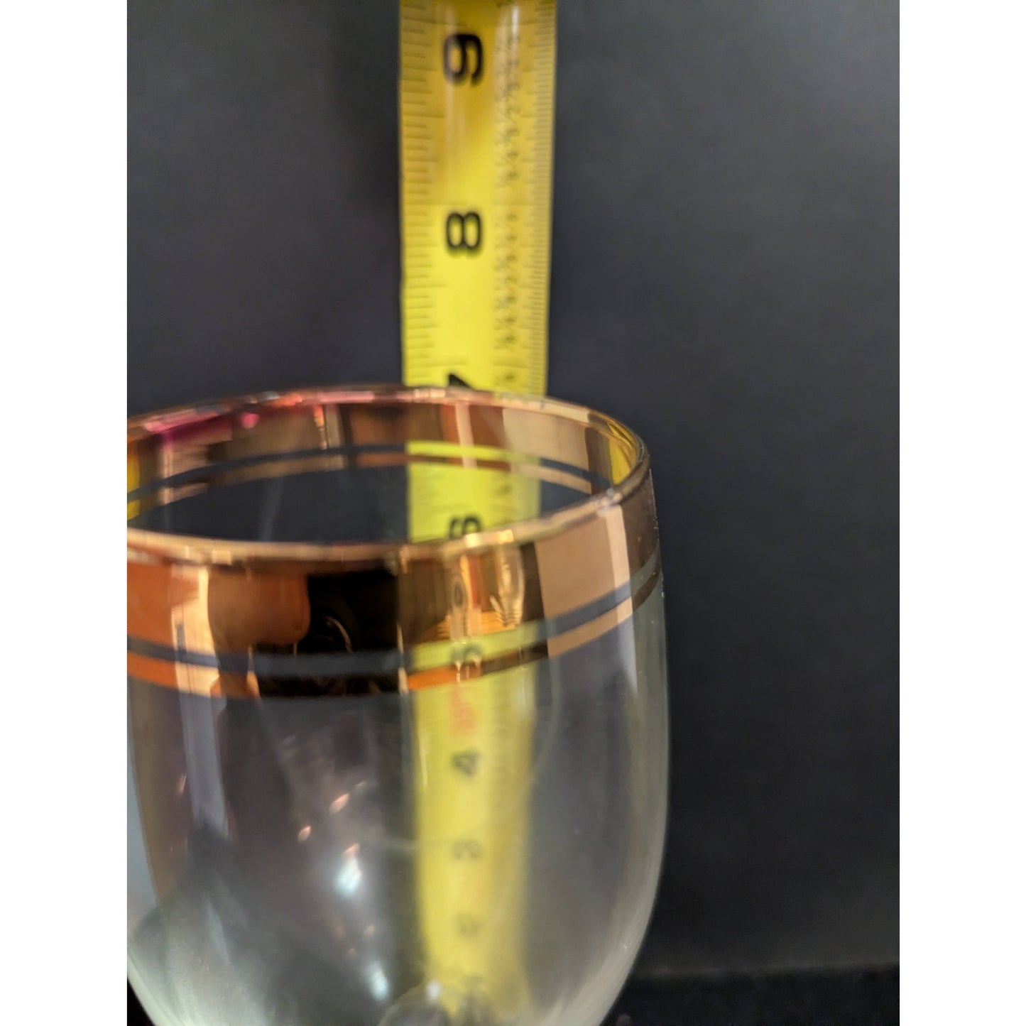 Vintage Mid-Century Gold Rim Crystal Wine Glasses Hollywood Regency Goblets Pair