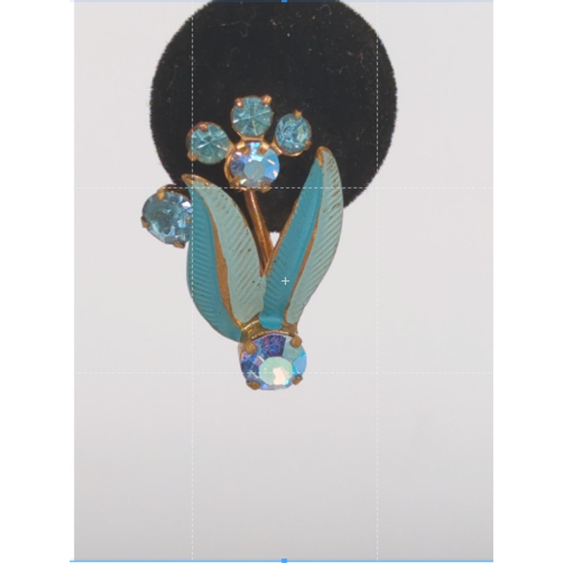 Mid-Century Austrian Blue Rhinestone Flower Clip-On Earrings Retro Elegance