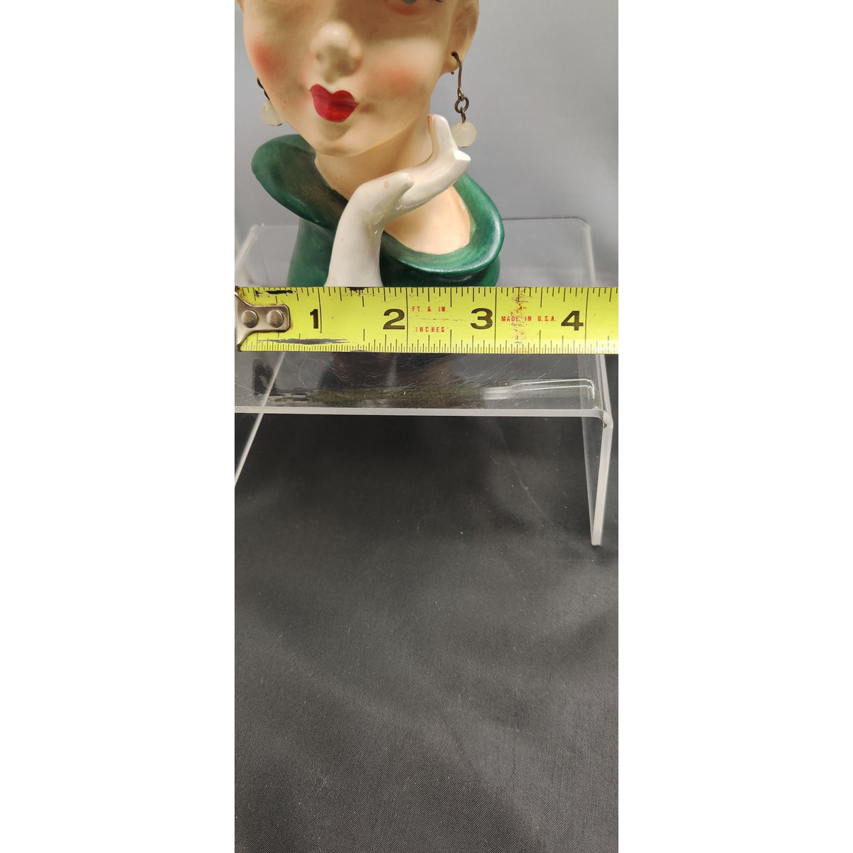 Vintage 1950s Damaged Napco Blonde Lady Head Vase Planter Green Hat Kitsch