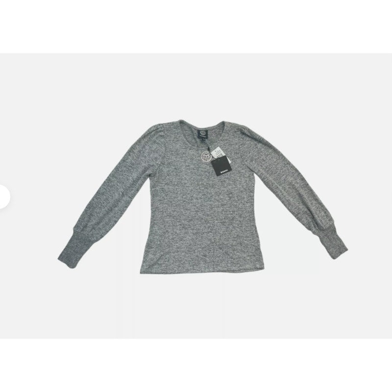 Bobeau Sweater Womens SMALL Top Heather Gray Crew Neck Puff Sleeve Rib Cuff NWT
