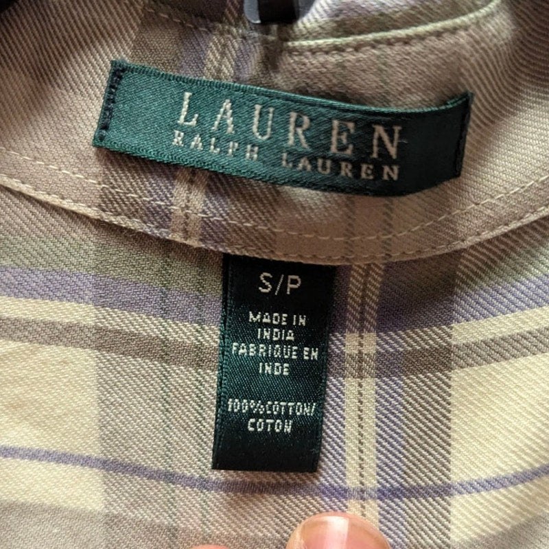 Lauren Ralph Lauren Plaid Button Down Shirt Crest Embroidered Preppy Class Small