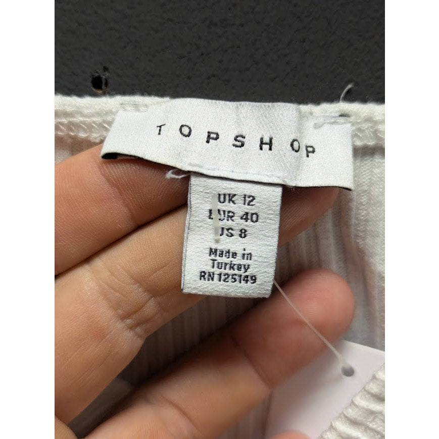 Topshop White Ribbed Straight Neck Sleeveless Full coverage snaps Size 8 NEW