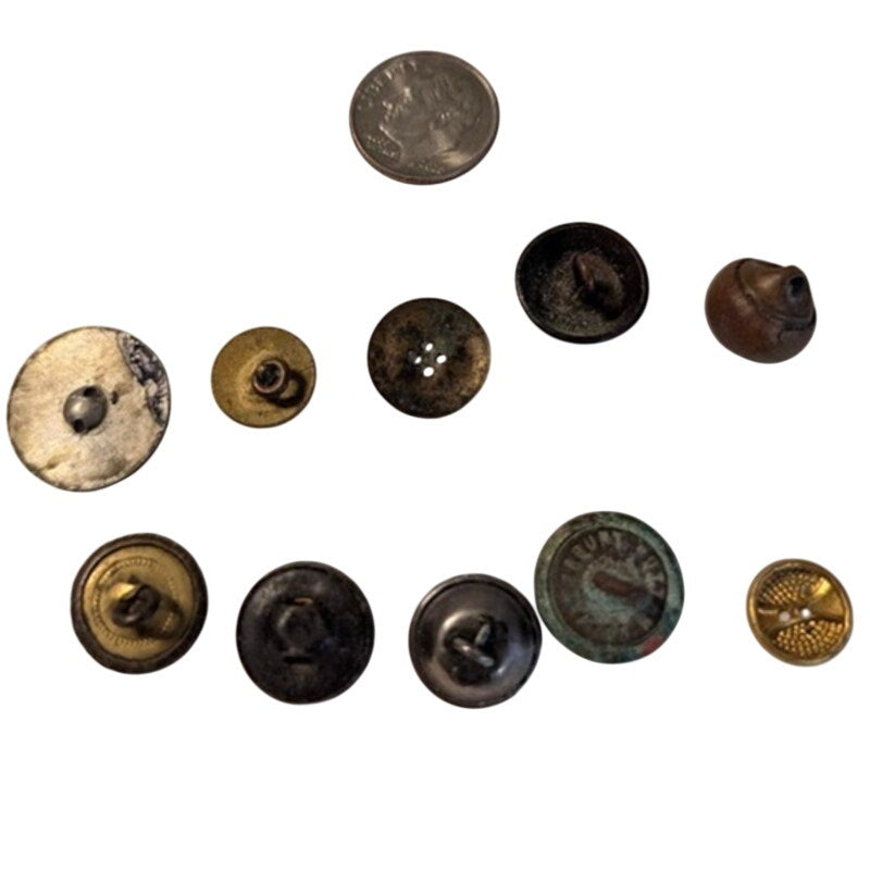 LOT of 10 Antique Vintage Victorian Brass Mixed Materials Buttons ESTATE FIND