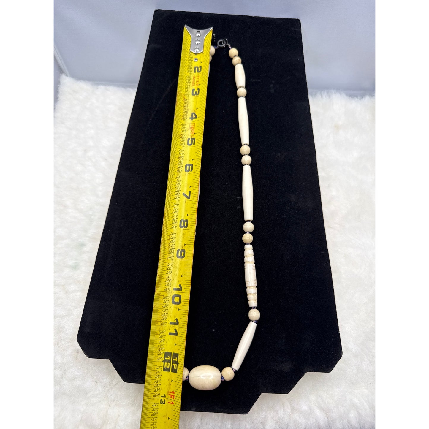 Vintage Carved Bovine Bone Elongated Bead Organic Boho Chic Necklace 24"