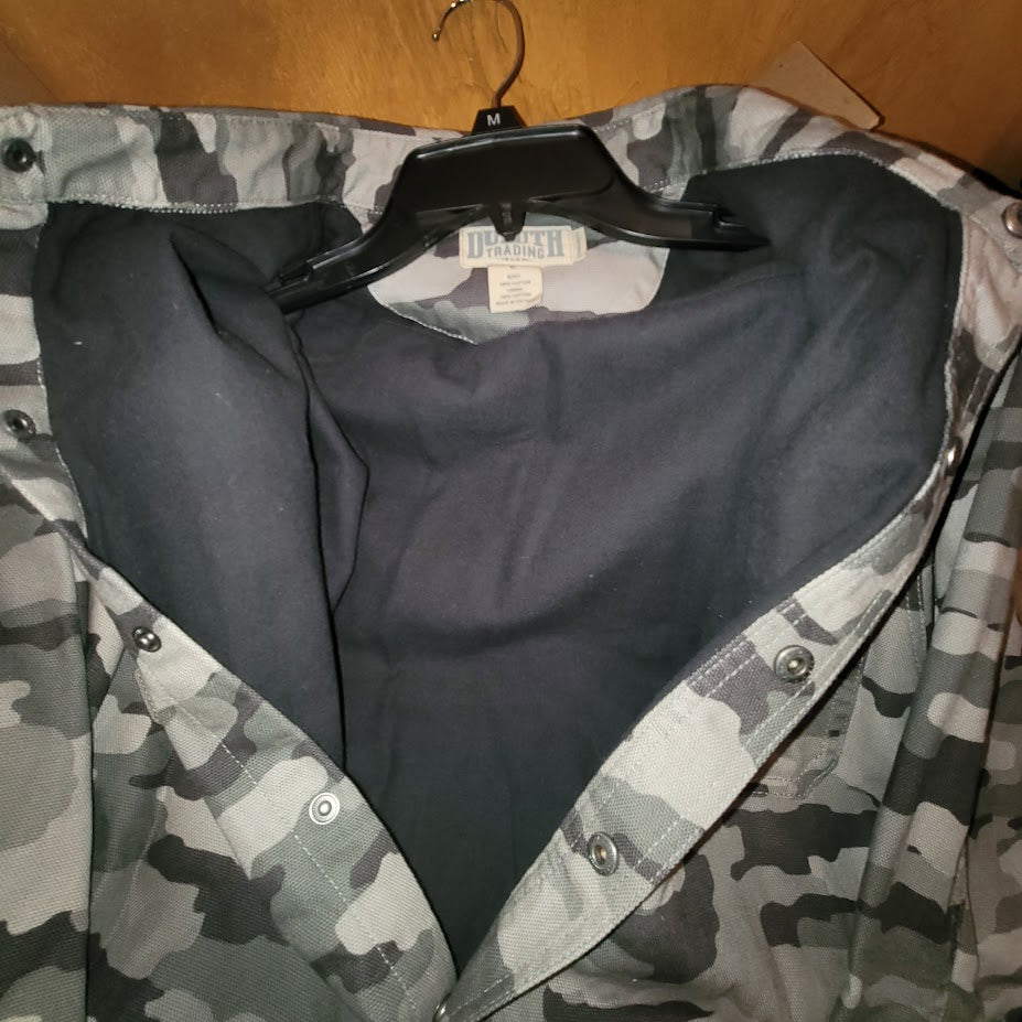 Duluth Trading Co. Men's Lined Shirt Jacket Large Grey Camo Workwear Shacket