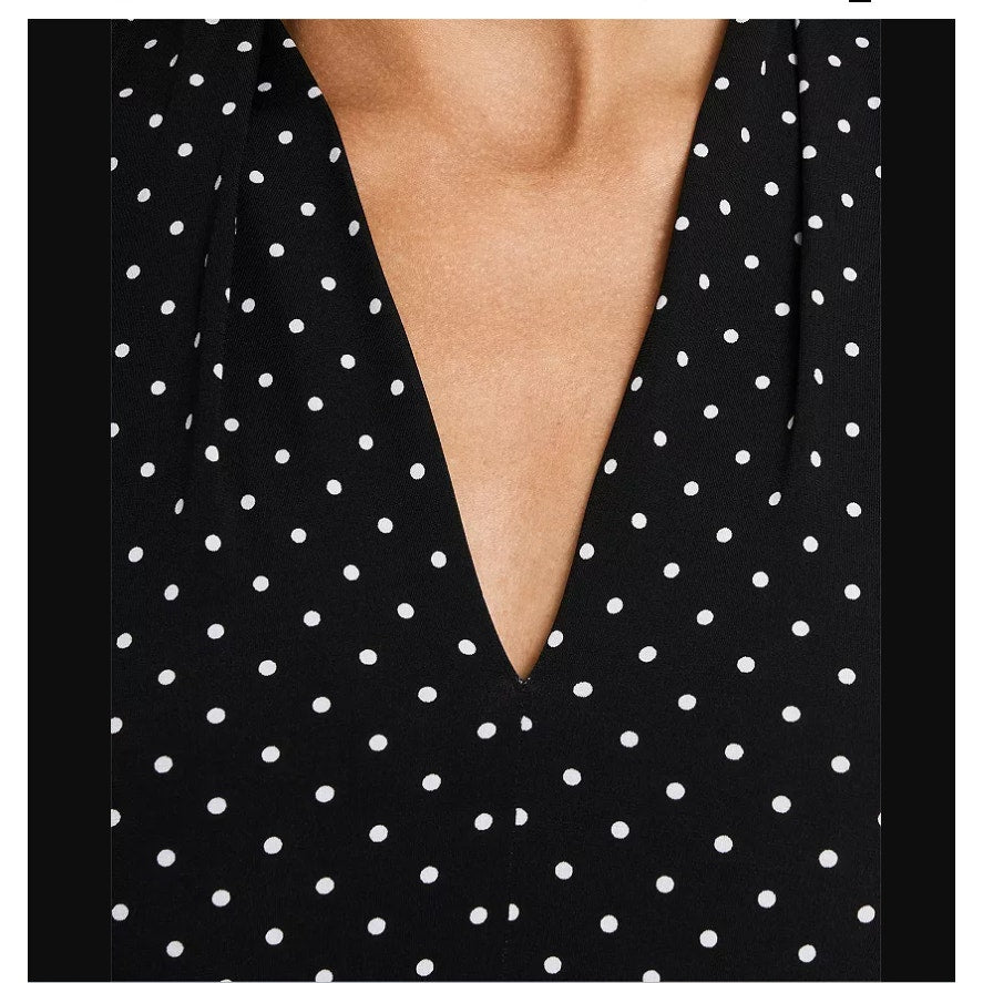vince camuto black white polka dot dress MAXI LARGE sleeveless empire waist