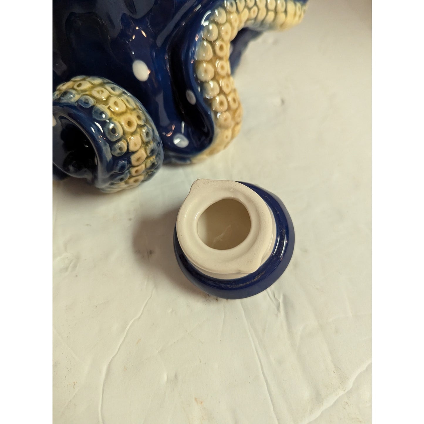 Blue Sky Claywork Blue Octopus Ceramic Teapot Polka Dot Nautical Coastal Novelty