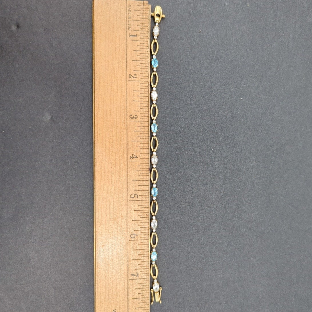 Vintage Fashion Gold-Tone Marquise Link Aquamarine Crystal Bracelet