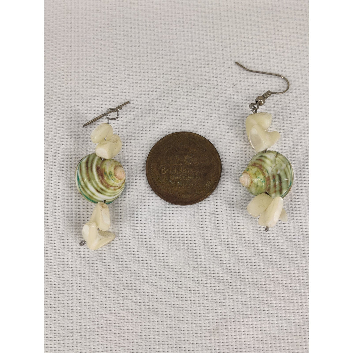 Vintage Natural Seashell & Green Abalone Dangle Beach Earrings