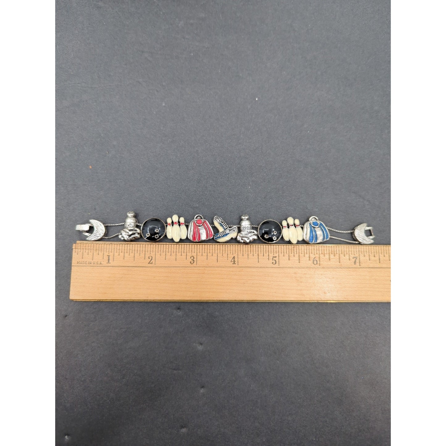 Vintage Fashion BRACELET TOFA Bowling Sliding Chars silvertone