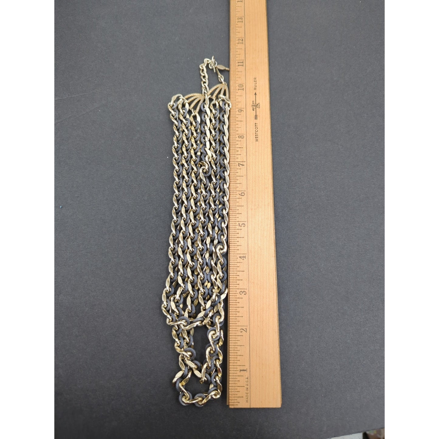 Vintage Sarah Coventry Multi-Strand Gold-Tone & Faux Leather Mixed Link Necklace