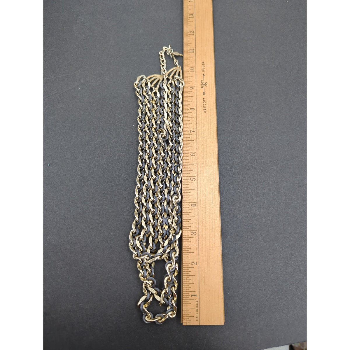 Vintage Sarah Coventry Multi-Strand Gold-Tone & Faux Leather Mixed Link Necklace