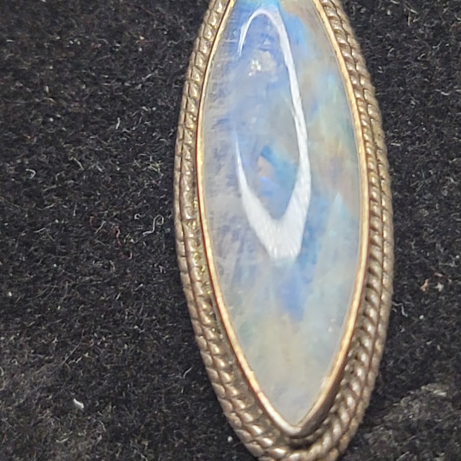 Marquise-cut Rainbow Moonstone Labradorite Sterling Silver Pendant