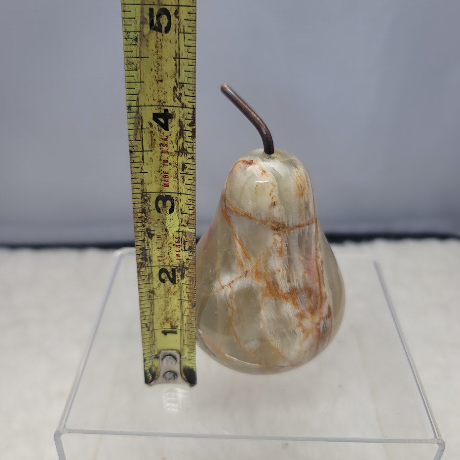 Ten Thousand Villages Onyx Figurine Pear Copper Stem Paperweight Decor