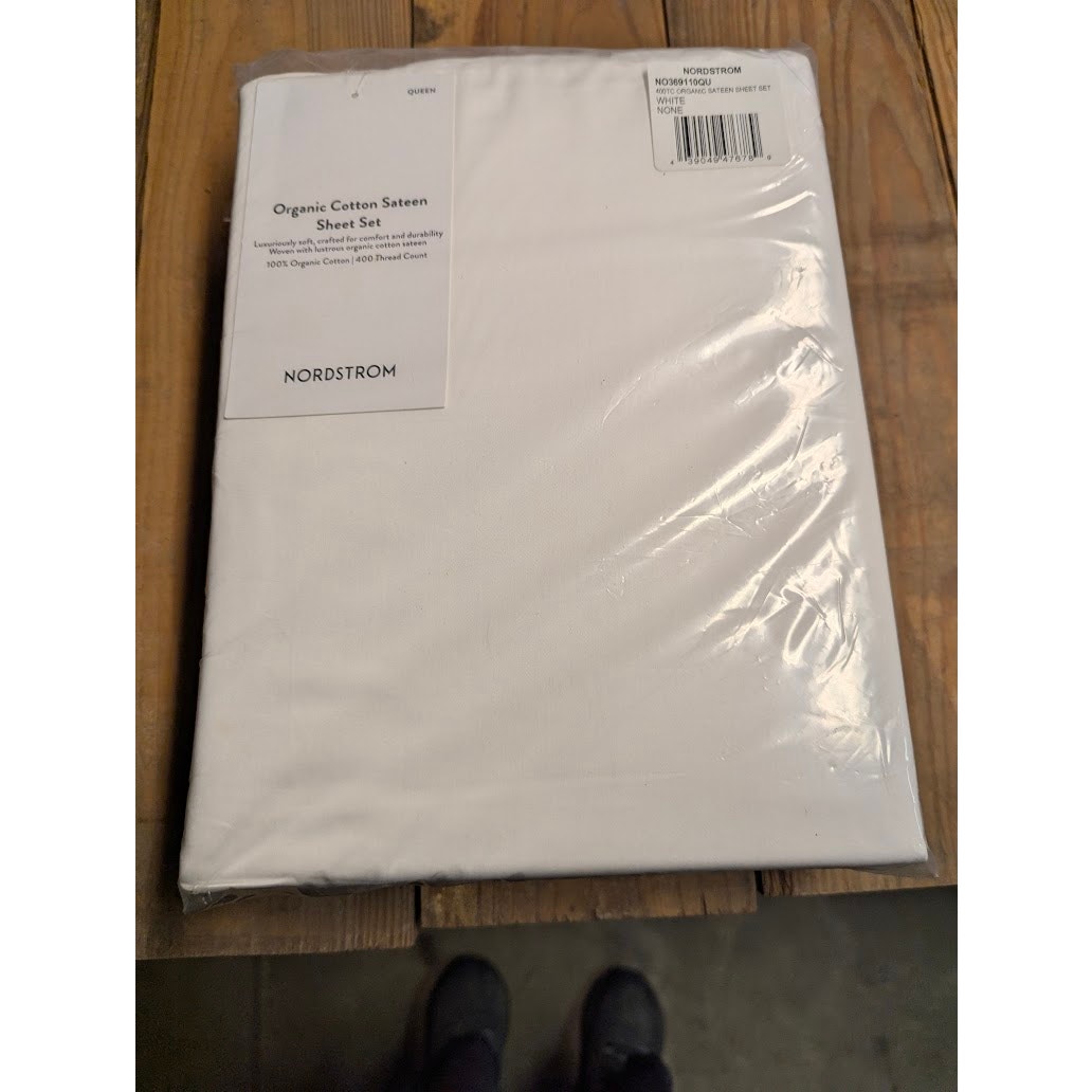 400 Thread Count Organic Cotton Sateen Sheet Set Nordstrom NEW White Queen