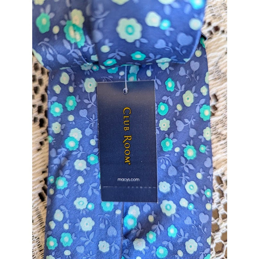 Club Room Tie Blue Green Floral Silk NWT Estate Neckwear Preppy Corpcore