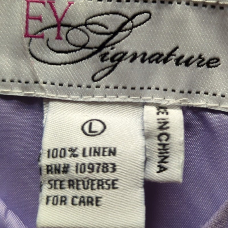 EY Signature Lavender Linen Sleeveless Midi Dress Large Eyelet Cutout
