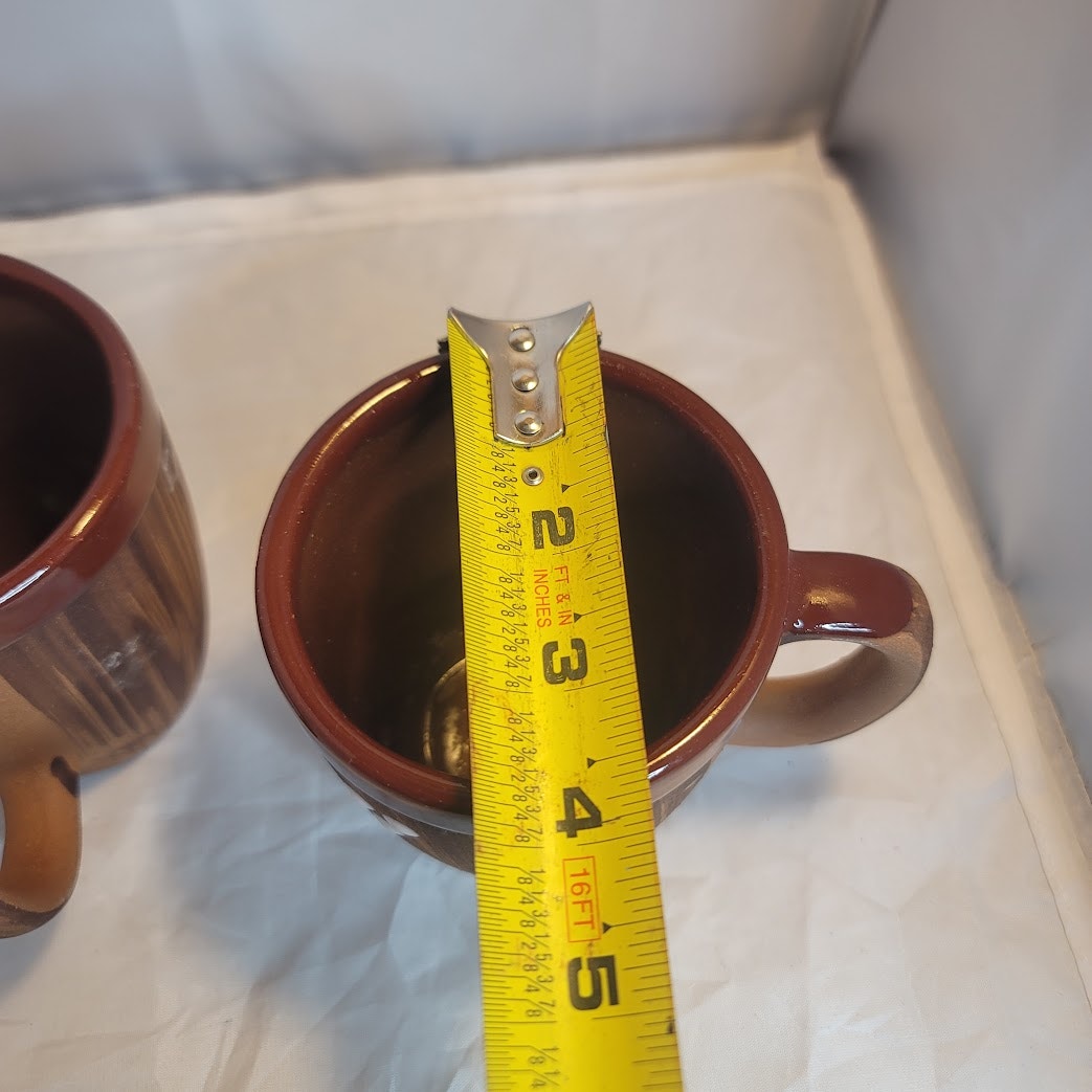 Vintage Calla Lilly Clay Hand Painted Stoneware Talavera Pair Coffee Tea mug cup