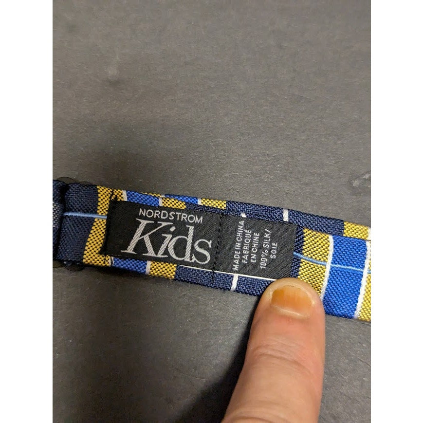 Nordstrom KIDS silk bow tie adjustable plaid blue gold NEW