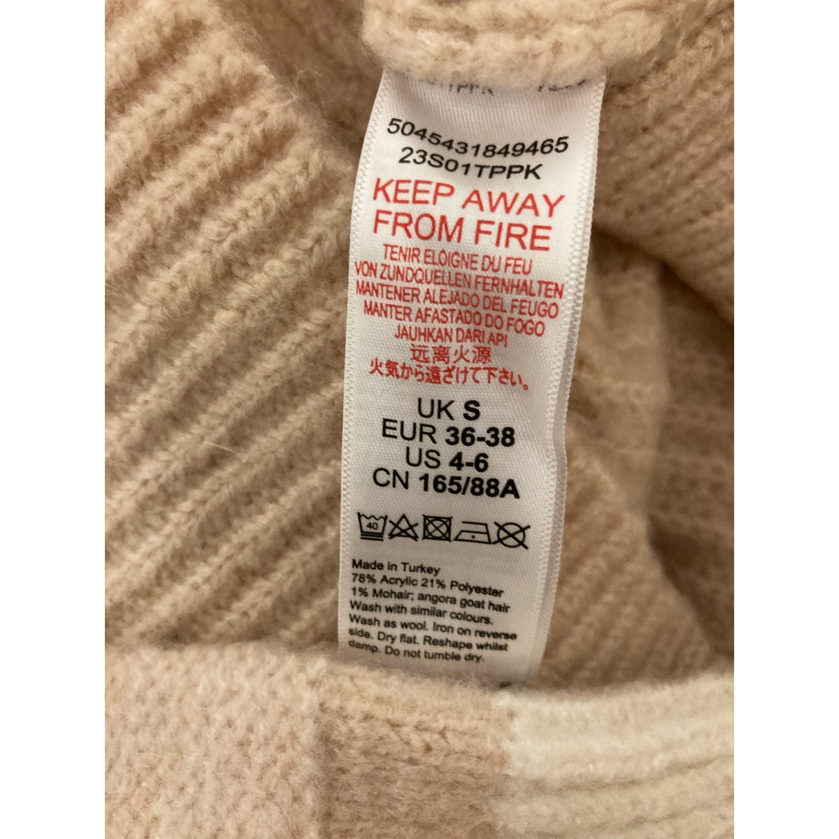 Topshop Womens Pullover Fuzzy Mock Knit Sweater Sz 4-6 Tan/Cream/Pink Stripe NWT
