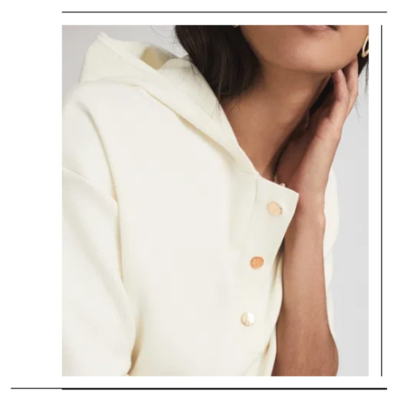 REISS Frankie Oversized Hoodie Size Large Gold button 1/4 Long Sleeve $320 NEW